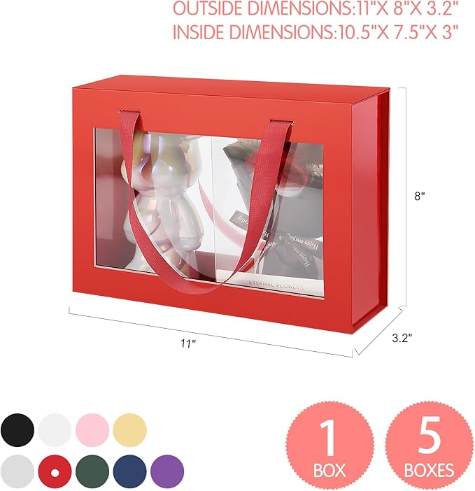 5 Pack Gift Boxes with Windows, Clear Magnetic Gift Boxes for Presents, Bridesmaid Proposal Boxes (11x8x3.2 Inches)