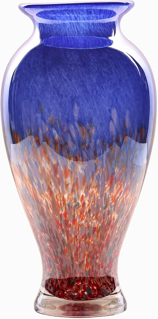 Blown Glass vase, Unique Glass vase, Colorful Bottle Decorative vase for Home Living Room Dining Table re Office Wedding entryway Desktop Decorative Flower vase. (Blue)