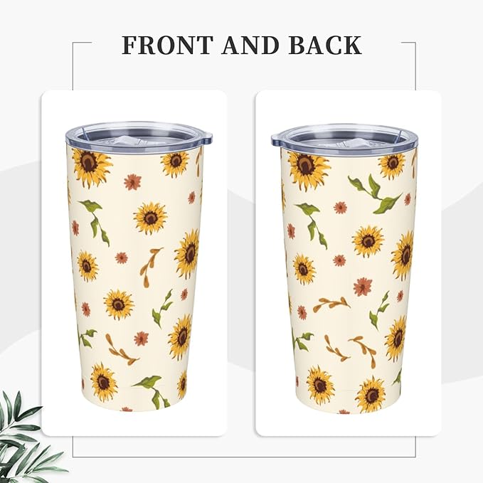 Sunflowers Tumbler,Flowers 20oz Stainless Steel Insulated Travel Tumblers,Travel Coffee Mug with Lid and Straw Water Bottle Drink Tumbler Cups Gifts for Women Men Lovers