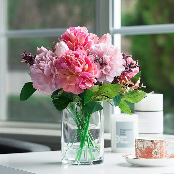 Enova Floral Clear Glass Cylinder Vase 4 x 6 Inches Round Flower Vase, Pillar Candle Hurricane Floating Candle Holder Vase, Small Floral Glass Vase for Decoration Home, Wedding Centerpiece (1 Piece)