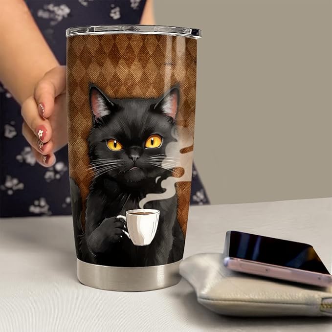 Black Cat Tumbler 20oz Stainless Steel Insulated Coffee Travel Mug Cup for Men Women on Birthday Christmas