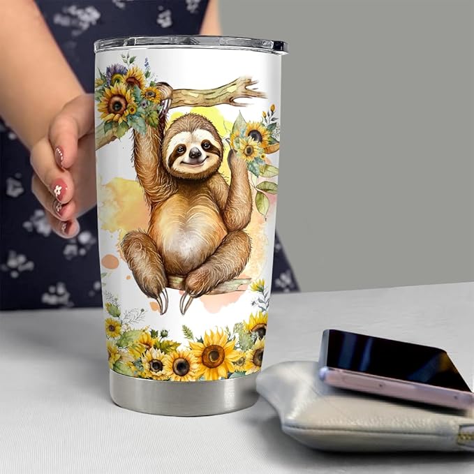 SANDJEST Sloth Tumbler 20oz Girl Loves Sloths Stainless Steel Insulated Tumblers Coffee Travel Mug Cup Gift for Women Girls Teen Birthday Christmas