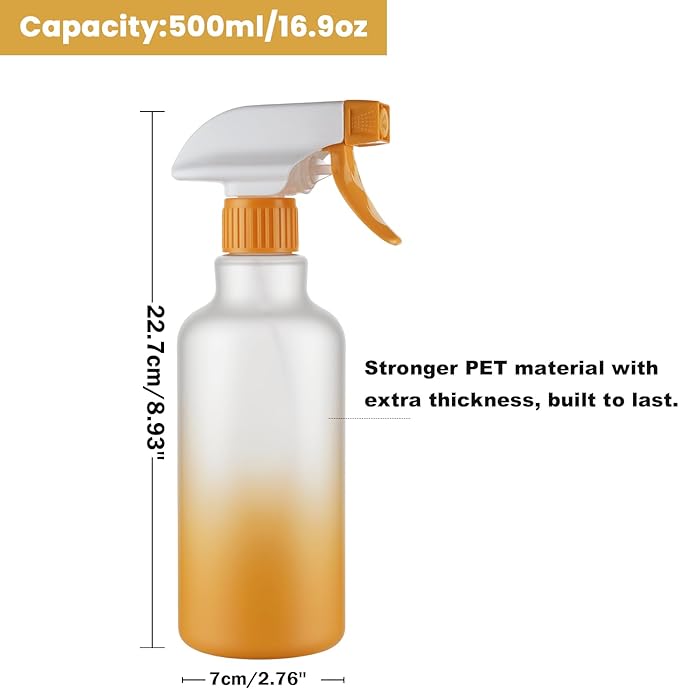 Spray Bottles Plastic Spray Bottle for Hair Mist/Stream Heavy Duty Empty Spray Bottles for Cleaning Solutions, Plants, Cooking (16.9oz-Yellow)