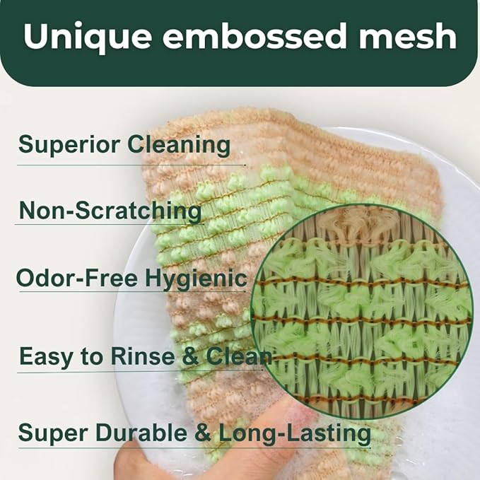 mibboom's Dish Scrubbers – Non-Scratch, Reusable Kitchen Sponges for All-Purpose Cleaning, Made in Korea, 4 Pack (7.6 x 7.4 in)