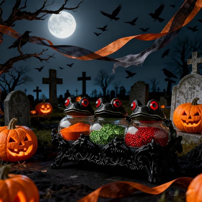 Witchy Frog Apothecary Spice Jars, Unique Witch Spice Jars, Gothic Food Storage Containers with Frog Lids, Kitchen Storage for Spices/Herbs, Fun Salt and Pepper Shakers Seasoning Container