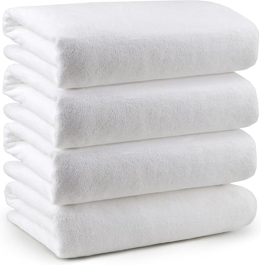 Orighty Bath Towel Pack of 4(27’’ x 54’’) - Soft Feel White Bath Towel Sets, Highly Absorbent Microfiber Towels for Body, Quick Drying, Microfiber Towels for Sport, Yoga, SPA, Fitness