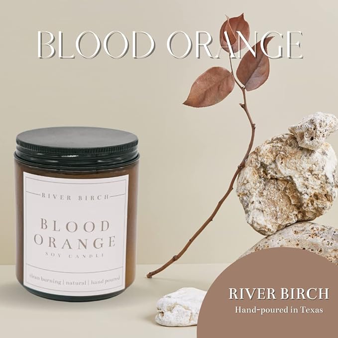 River Birch Candles Blood Orange Scented Candle | Premium, All-Natural, Non-Toxic, Soy Amber Jar Candles | 8.5oz 40 Hr Burn Time | Cozy Relaxing Gifts for Home
