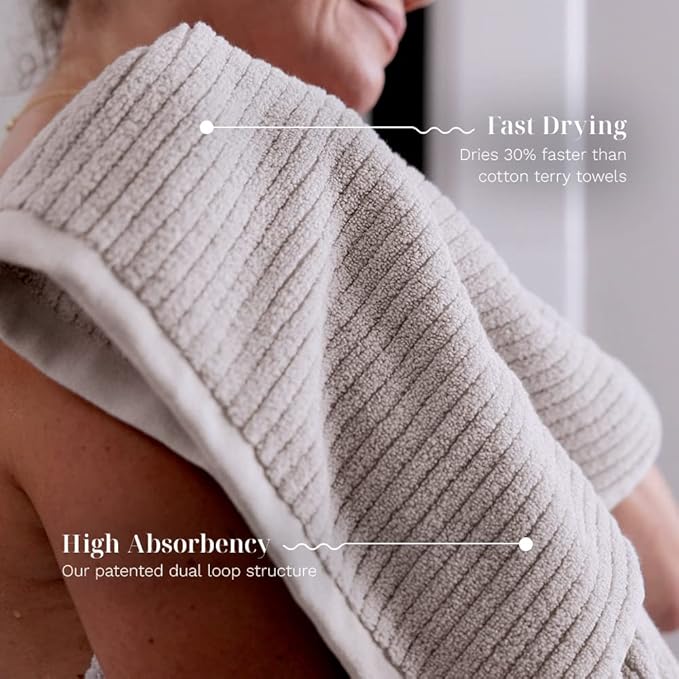 LUXOME Luxury Performance 2-Piece Bath Towel Set | Dual-Loop Design | Ultra Soft | Highly Absorbent | Quick Drying | Oyster (Tan)