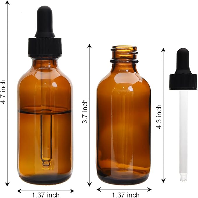June Fox 2oz Glass Dropper Bottle, 40 Pack Amber Glass Bottles with Glass Droppers and Black cap for Essential Oils, Lab Chemicals, Perfumes