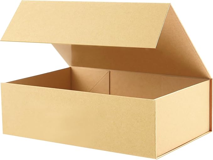 Large Gift Box with Lid 13.5x9x4.1 Inches, Kraft Groomsman Proposal Gift Box with Magnetic Closure for All Occasion (Matte Kraft)