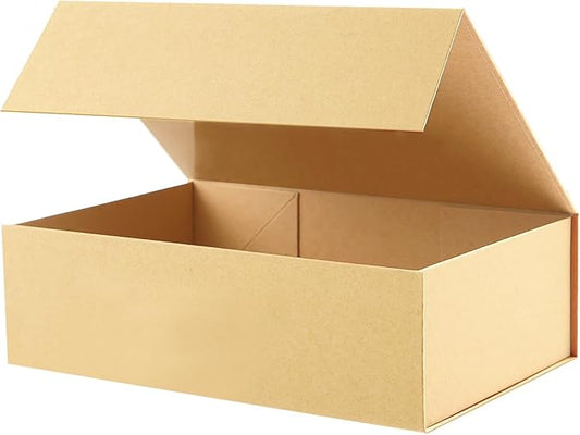 Large Gift Box with Lid 13.5x9x4.1 Inches, Kraft Groomsman Proposal Gift Box with Magnetic Closure for All Occasion (Matte Kraft)