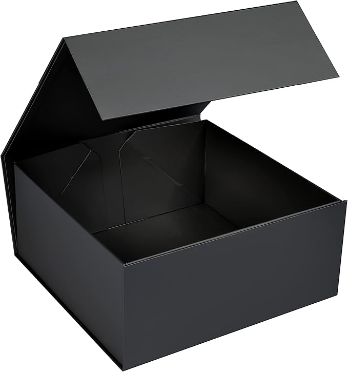 CECOBOX - Gift Boxes with Lids for Presents 8"x8"x3.1" - Matte, Collapsible Magnetic Closure Gift Box - Groomsmen & Bridesmaid Proposal Boxes, Wedding, PR, Birthdays, Holidays (Black)