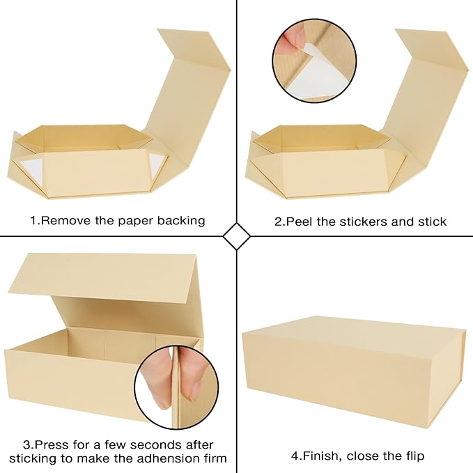 Aimyoo Striped Brown Collapsible Gift Box with Magnetic Closure Lids 13.8x9x4.3 in, Bridesmaid Groomsmen Proposal Box, Large Rectangle Box for Present Graduation Storage 3 Pack