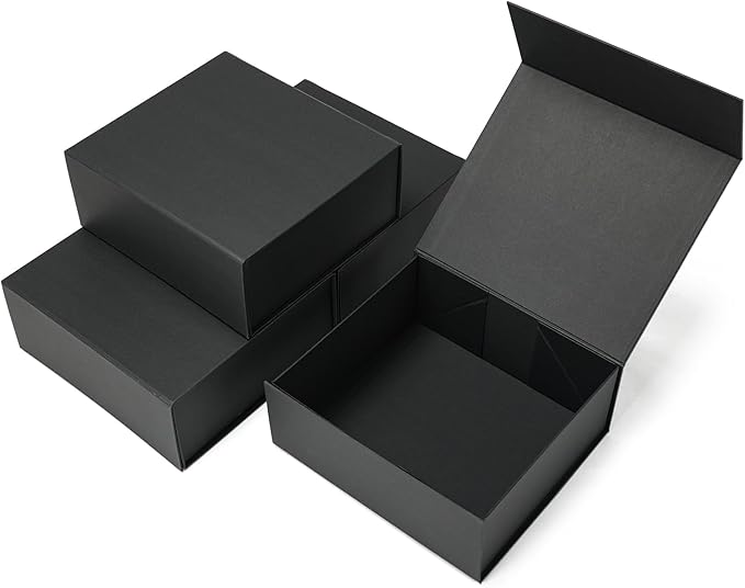 Schliersee 4 Packs 7.8x7x3.1 Gift Box with Magnetic Closure Lid for Present, Black Gifts Wrap Box for Birthday, Wedding, Groomsmen Bridesmaid