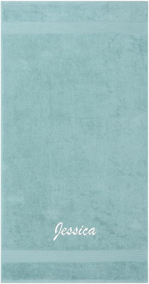 Kaufman - Personalized Terry Beach and Pool Towel 100% Cotton 30in X 54in Solid Color Bath Towel Embroidered (Aqua)
