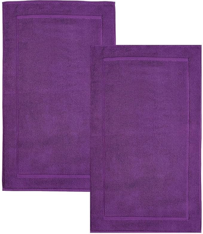 Hawmam Linen Purple Bath Mats, 21 x 34 inches, Pack of 2-100% Ring Spun Cotton,[Not a Bathroom Rug] Banded Design, Highly Absorbent, Machine Washable for Bathroom Floor Towel