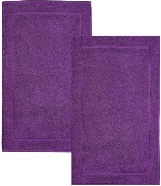 Hawmam Linen Purple Bath Mats, 21 x 34 inches, Pack of 2-100% Ring Spun Cotton,[Not a Bathroom Rug] Banded Design, Highly Absorbent, Machine Washable for Bathroom Floor Towel