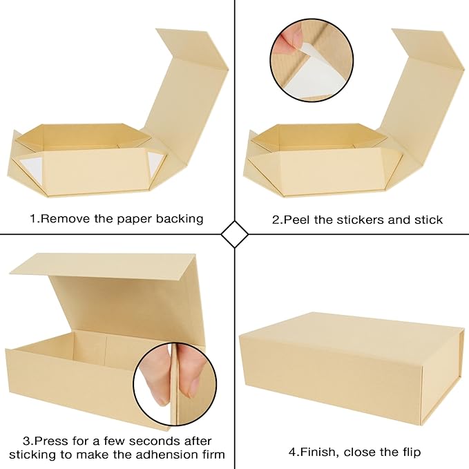 Aimyoo Striped Brown Collapsible Gift Box with Magnetic Closure Lids 10.5x7x3 in, Medium Bridesmaid Groomsman Proposal Boxes, Rectangle Present Box for Graduation Birthday Storage (1 Pack)
