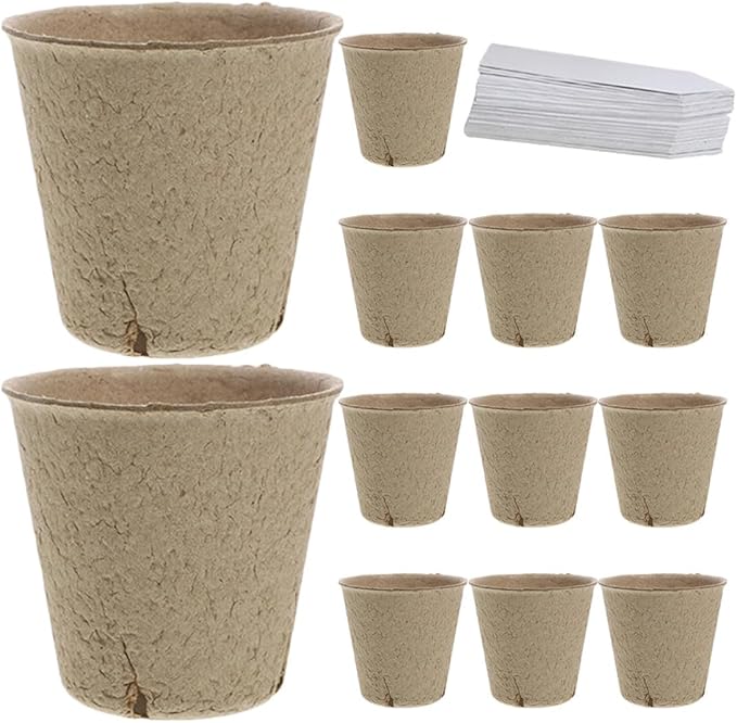 Biodegradable Paper Plant Pots with Drainage Nursery Seedling Starter for Outdoor Gardening Lightweight Germination Pots with Garden Labels