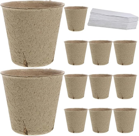 Biodegradable Paper Plant Pots with Drainage Nursery Seedling Starter for Outdoor Gardening Lightweight Germination Pots with Garden Labels