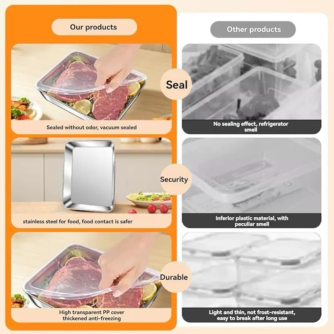 3PCS Stainless Steel Food Storage Containers，Meal Prep Containers, Kitchen tray with Lids,Oven plate，BPA Free