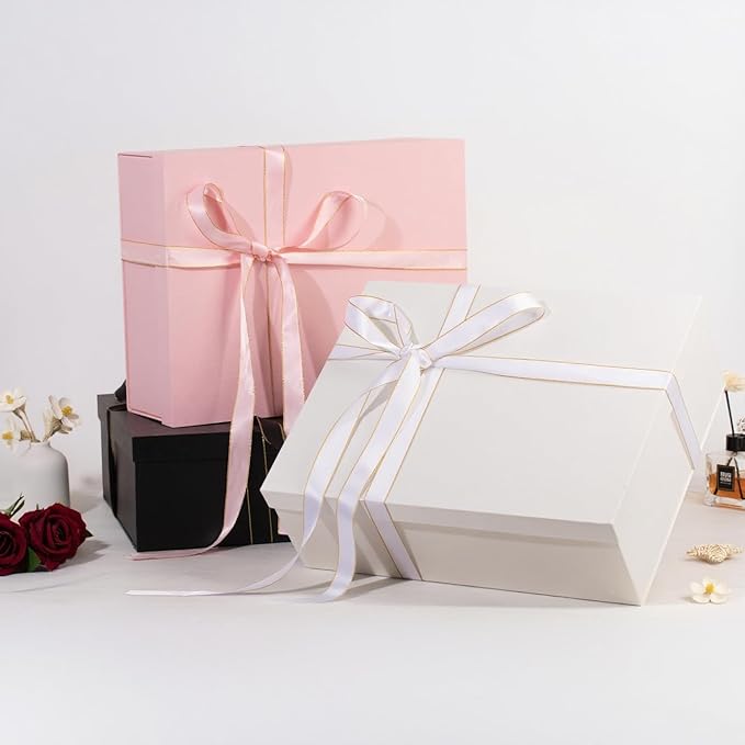 Rinrda Extra Large Gift Box 16.5x13x5.5 inches,Black Gift Boxes with Lids for Presents,Perfect for Birthday,Valentine's Day,Christmas,Anniversaries,Contains Card,Ribbon,Shredded Paper Filler.