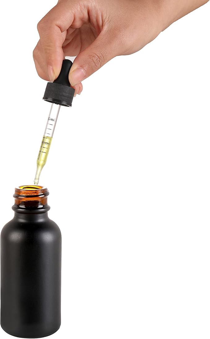 48 Pack,1oz Glass Dropper Bottle, Frosted Black Tincture Bottles with Dropper,Pretty Finish for All Kinds of Liquids,Oil Bottles for Hair- Stronger Suction ideal for Leakproof Travel