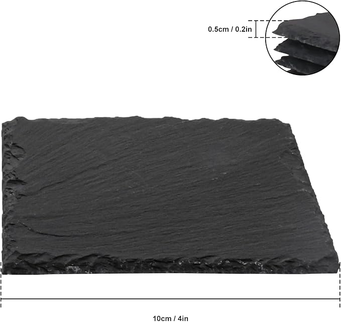 20 Pack 4 Inch Square Slate Coasters,Black Stone Coasters with Anti-Scratch Bottom, Ideal for Home Decor, Bar, Housewarming Gifts, and Laser Engraving KUKLIPJIM