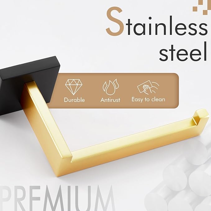 KOKOSIRI Toilet Paper Holders Wall Mounted Toilet Roll Holder for Bathrooms Hardware Washroom T-304 Stainless Steel, Matte Black and Gold B2003GDK