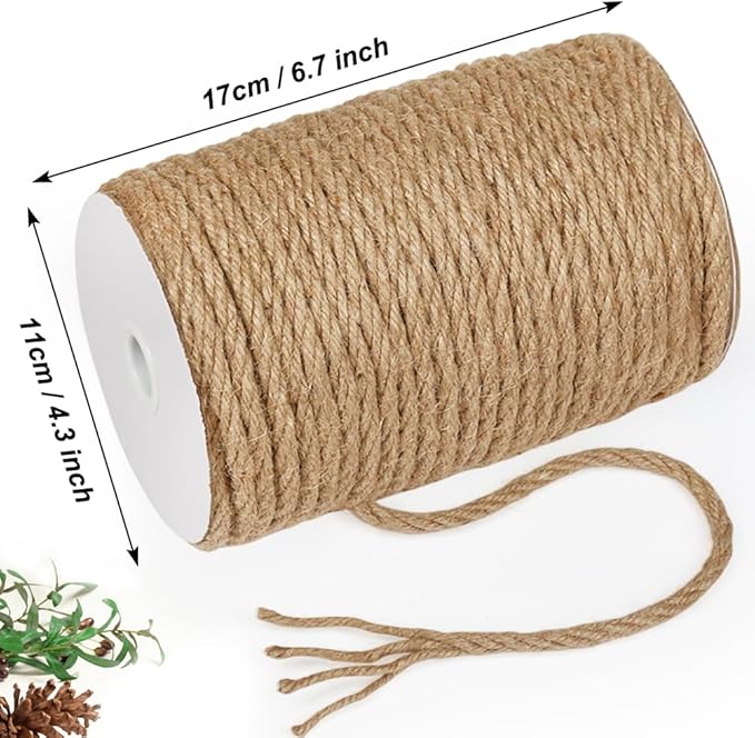 Tenn Well 6mm Jute Rope, 164 Feet Strong and Thick Twine Rope for Crafts, Gardening, Bundling, Cat Scratching Post, Home Decor, Christmas Decorations