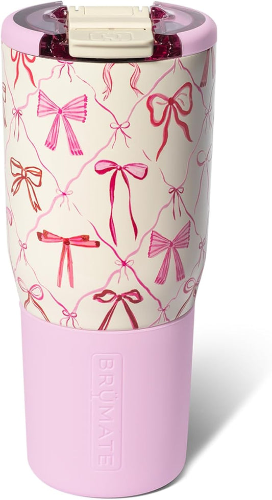 BrüMate Nav 25oz 100% Leak Proof Insulated Travel Tumbler with Magnetic BevLock™ Lid - Double Wall Cup-Holder Friendly Stainless Steel Mug (Bows)