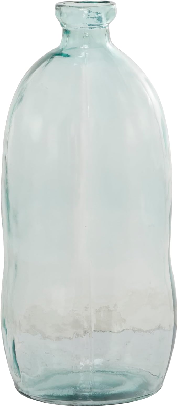 Deco 79 Recycled Glass Handmade Decorative Vase Spanish Bottleneck Centerpiece Vase, Flower Vase for Home Decoration 13" x 13" x 29", Blue