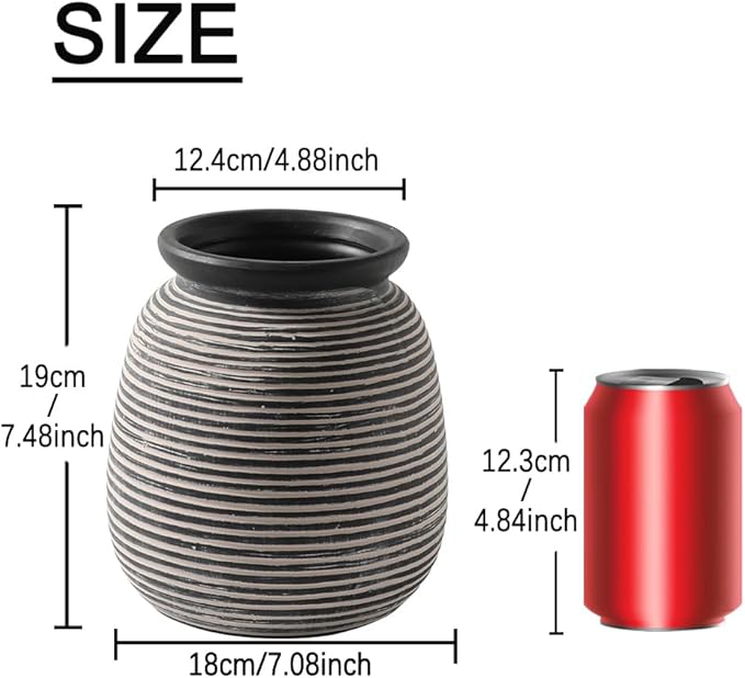 Ceramic Rustic Vase,7.48" Flowers Pottery Vases Home Decor Round Wide-Mouth Farmhouse Decorative Vase for Flowers Pampas for Table Living Room Entryway Mantel Shelf Kitchen Bathroom Bedroom