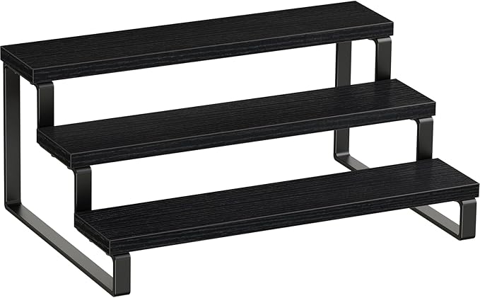 Giikin 3 Tier Spice Rack, Cabinet Organizer Shelf, Wooden Spice Rack for Countertop, Kitchen Counter Storage Shelves Cupcake Stand Holder Display Stand, Black