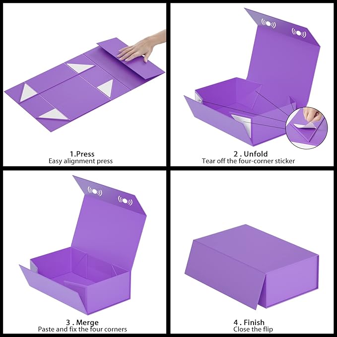5 Pack Purple Gift Box, 9.5x6x3'' Gift box for Presents with Lids Magnetic Closure Rectangle Collapsible for Bridesmaid Proposal Box, Wedding, Christmas, Halloween, Birthday Gift Packging