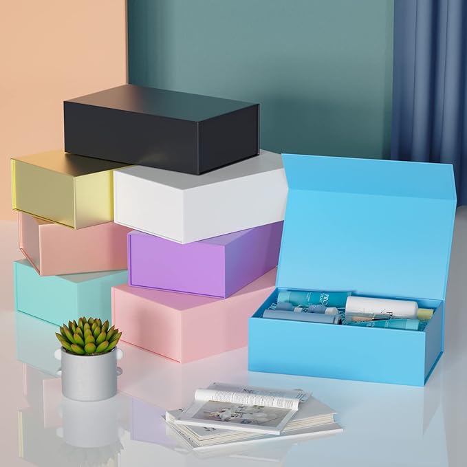 5 Pack Blue Gift Box, 12x6x4'' Gift box for Presents with Lids Magnetic Closure Rectangle Collapsible for Bridesmaid Proposal Box, Wedding, Christmas, Halloween, Birthday Gift Packging