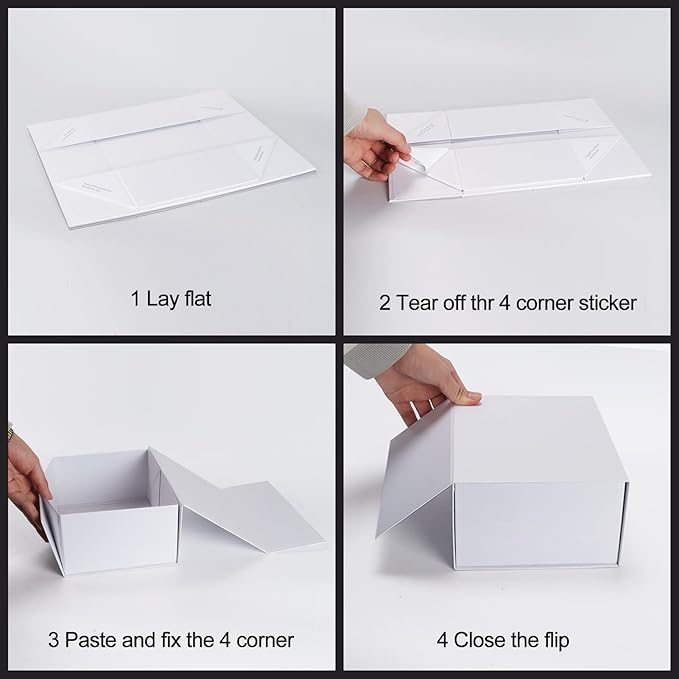 Ditwis 4 Pack 9x6x4 Inches Gift Boxes with Magnetic Closure Lids, White Magnetic Box for Wedding, Groomsmen Bridesmaid Proposal, Birthdays, Mother's Day