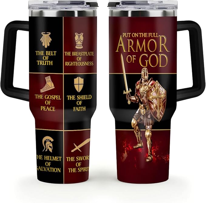 Jesuspirit Christian Gifts for Men, Women - Fathers Day, Pastor Appreciation Religious Gift For Men - Christian Coffee Mug - Armor Of God Stainless Steel Tumbler (Armor Of God, 40OZ)