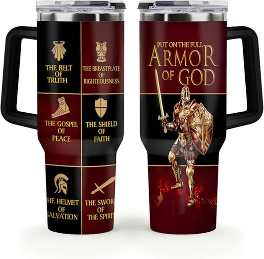 Jesuspirit Christian Gifts for Men, Women - Fathers Day, Pastor Appreciation Religious Gift For Men - Christian Coffee Mug - Armor Of God Stainless Steel Tumbler (Armor Of God, 40OZ)