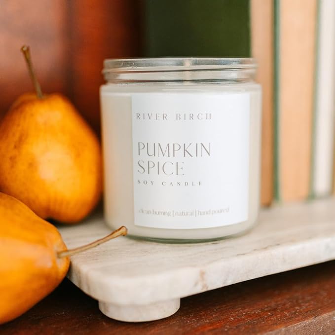 River Birch Candles Pumpkin Spice Scented Candle | Premium, All-Natural, Non-Toxic, Soy Candles | 16oz 90 Hr Burn Time | Cozy Relaxing Gifts for Home