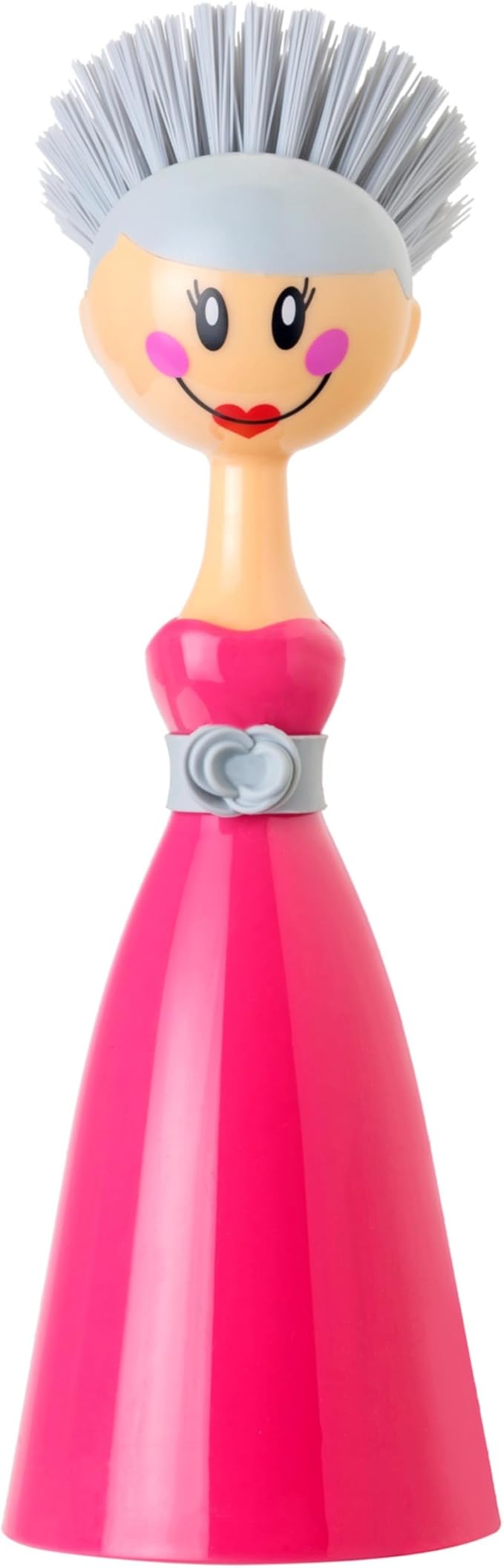 Vigar Dolls Dish Brush with Ergonomic Handle and Dress-Shaped Brush Holder, Dish Brush with Handle for Kitchen Dishes and Sink Cleaning, Pink, Gray