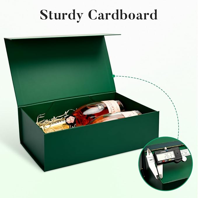 LIFELUM Green Gift Box 14"x8.5"x4.5" Christmas Gift Boxes with Lids for Presents for Anniversary Wedding Proposal Birthday Gift boxes with Shredded Filler Card Ribbon