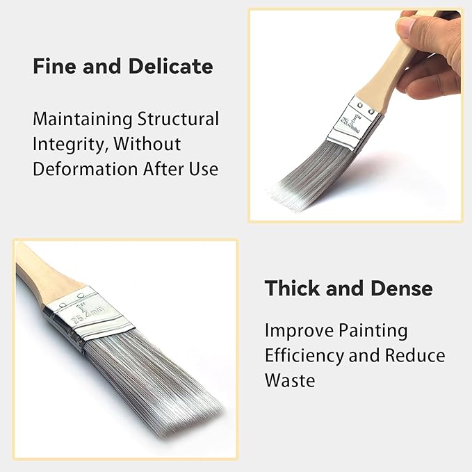 King Origin 6 Pcs Paint Brushes, 1 Inch Angled Paint Brush - Wood Handle, Thick & Dense Bristles for Smooth Finish, Small Paint Brush for Painting Walls, Trim, Art & Craft