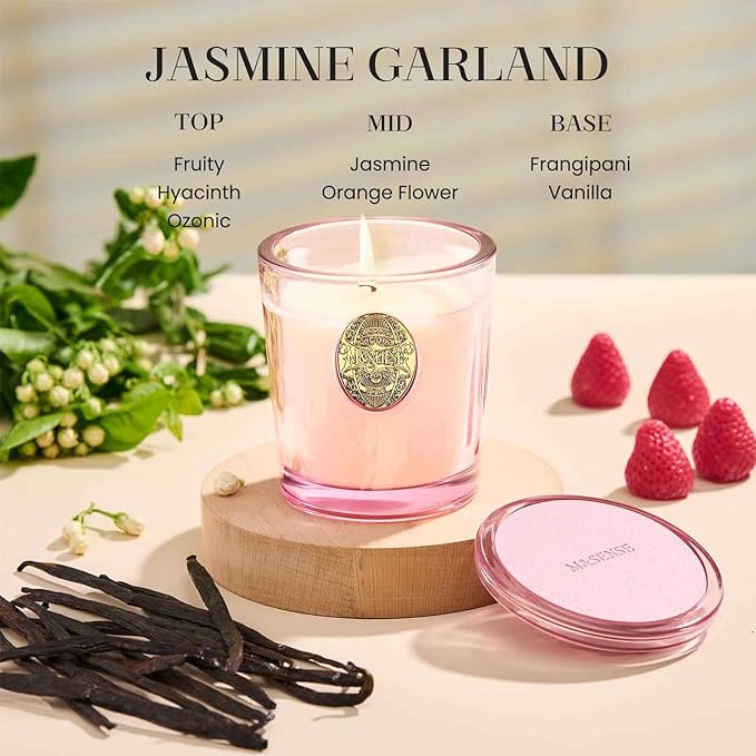 M&SENSE Natural Soy Candle | Jasmine & Pink | 9.2 oz, 50H Burn Time | Luxury Scented Candle for Relaxation, Gifting, Home Décor | Ideal for Bedroom, Office, Party Ambiance