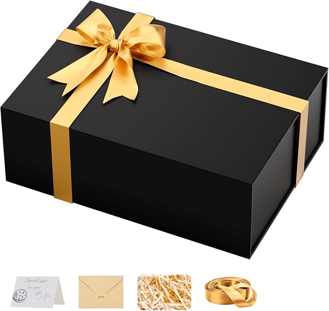 Large Black Gift Box with Lid: 13.5×10×5 Inches - Strong Magnetic Closure for Christmas Wedding Birthday Gifts – Perfect for Couples Friends Family