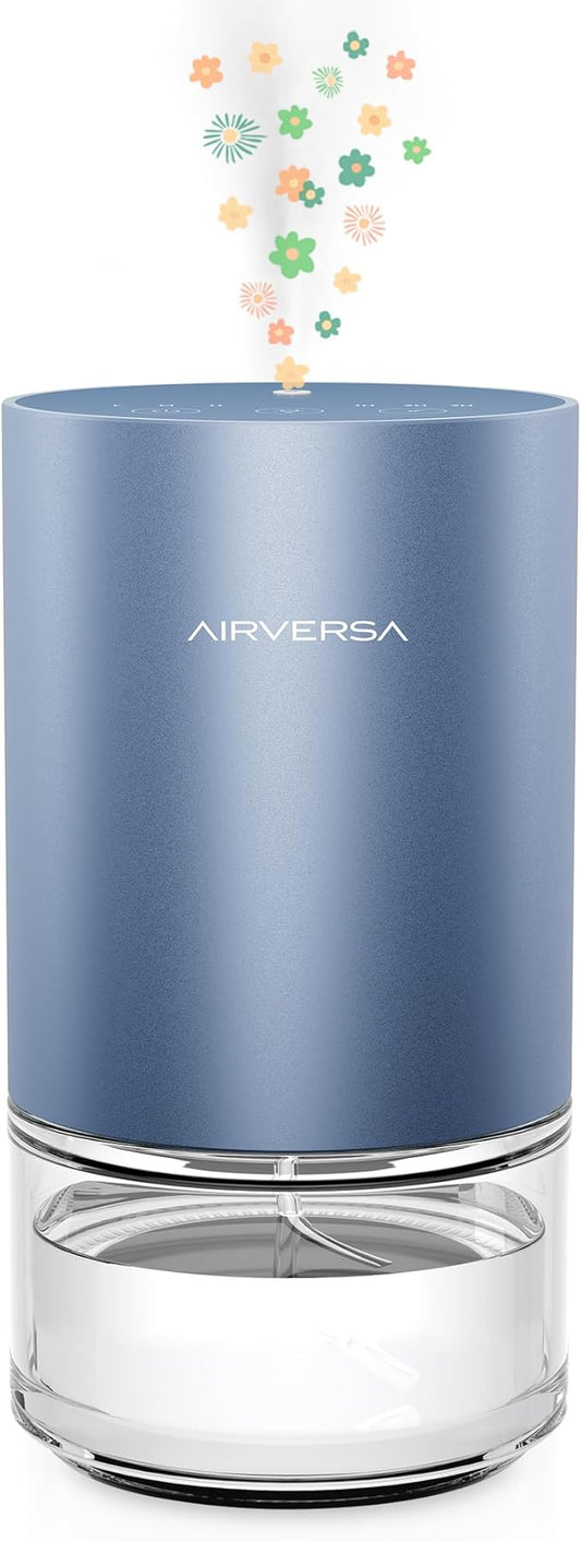 Airversa Essential Oil Diffuser Waterless Aromatherapy Diffusers for Home Large Room, Bedroom, Car, Office, Desk, Battery Operated, Small Diffuser for Pure Scent, 100mL Capacity, AN9 (Ice Blue)