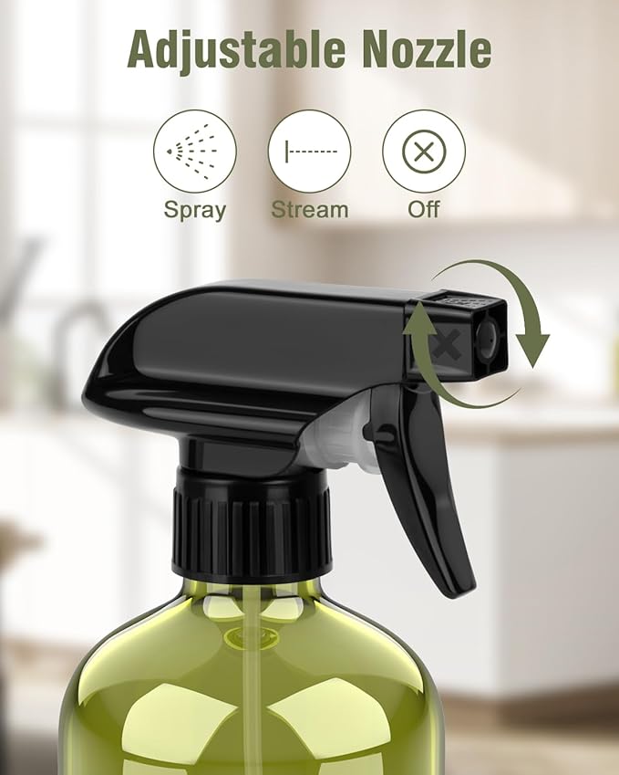 Glass Spray Bottle, Olive Green Glass Spray Bottle Set & Accessories Refillable for Plants Window Cleaners Aromatherapy Facial Hydration Watering Flowers Hair Care (2 Pack/16 oz) (Olive Green