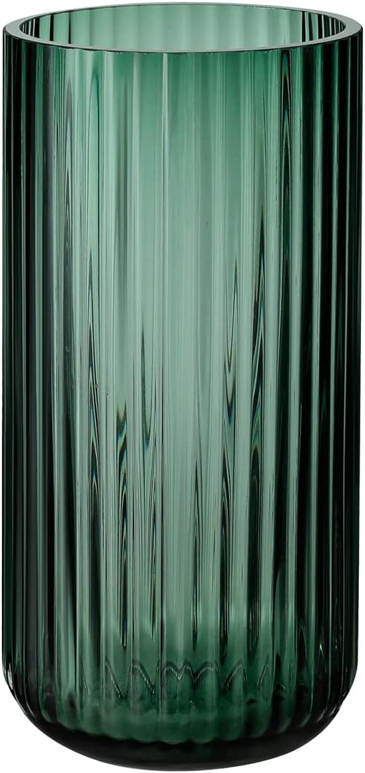 BUICCE Hand Blown Wide Mouth Ribbed Glass Flower Vase for Farmhouse Decor,Round Vintage Foding Bottles for Kitchen Dining Table Cafe Home Shelf Wedding Centerpiece.