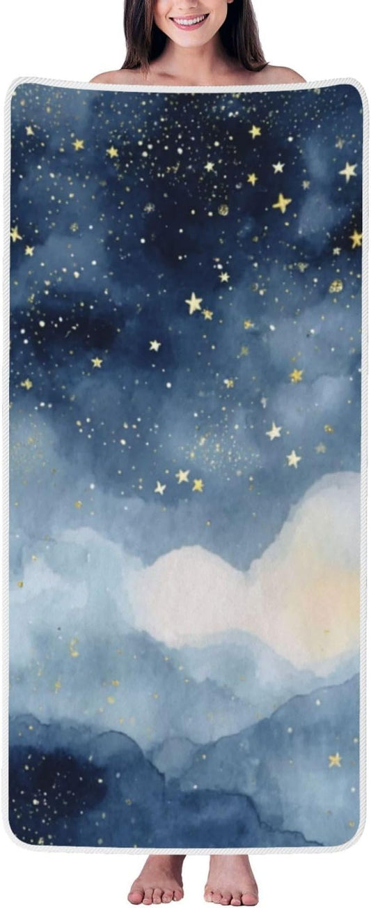 Night Sky Quick Dry Microfiber Towel, Ultra Absorbent & Soft Coral Fleece Bath Towels for Body, Hair, Gym, Yoga, Spa & Travel - Lightweight & Fast Drying Multipurpose Towel (27"X55"