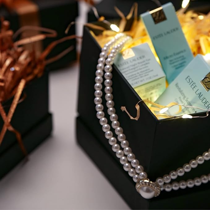 Bengnkes Black Gift Box Small Gift Boxes with Lids for Presents 4 Packs Square Luxury Nesting Gift Boxes with 17ft Ribbon for Birthday Bridesmaid Wedding Christmas Proposal